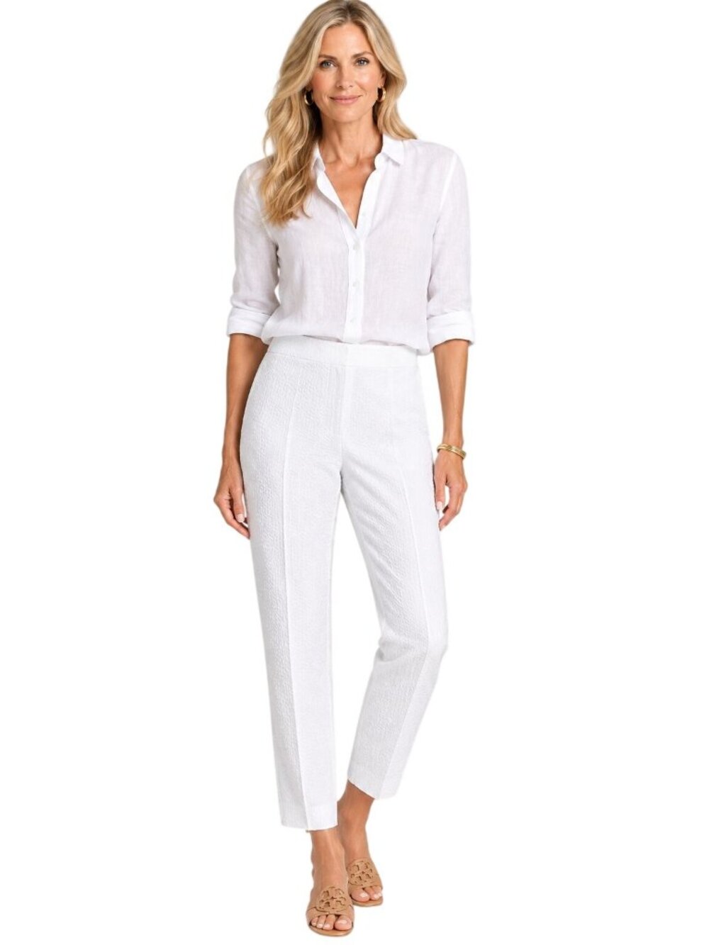 Piazza Sempione Audry White Seersucker Ankle Pants Size 12